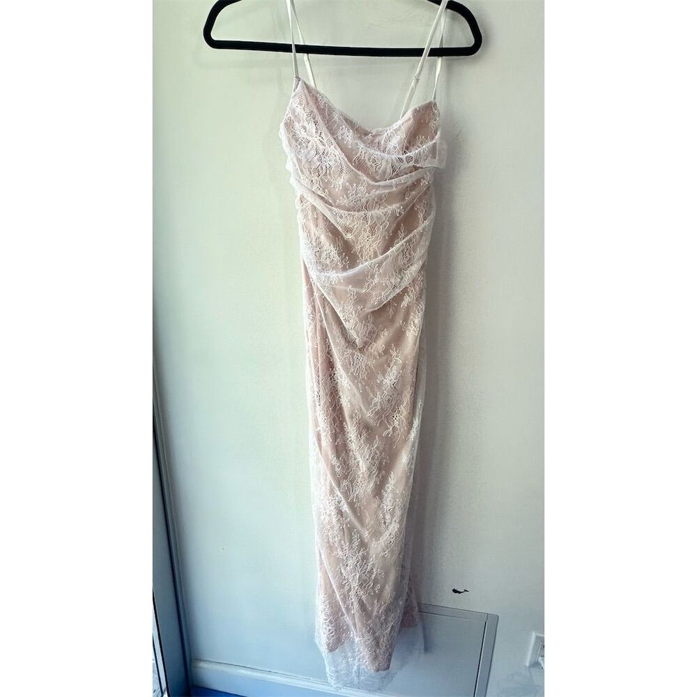 Commense Women's White Lace Maxi Dress Cowl Neck Size M